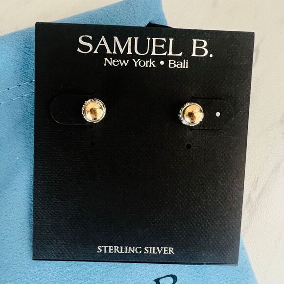 SAMUEL B. Sterling Silver & 18K Yellow Gold Round Stud Earrings, GOLD, NWT - Picture 3 of 13